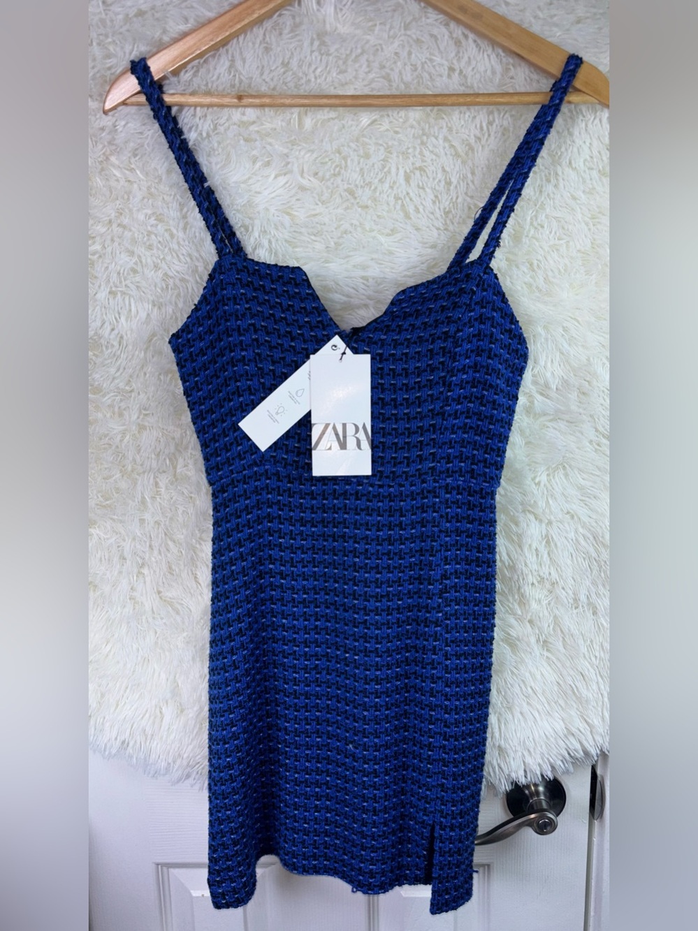 Zara Blue Textured Knit Spaghetti Strap Mini Dress - Picture 7 of 16